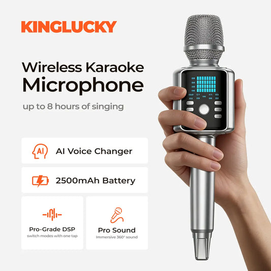 KINGLUCKY H9 Wireless Karaoke Microphone with AI Vocal Removal and Voice Modulation Features